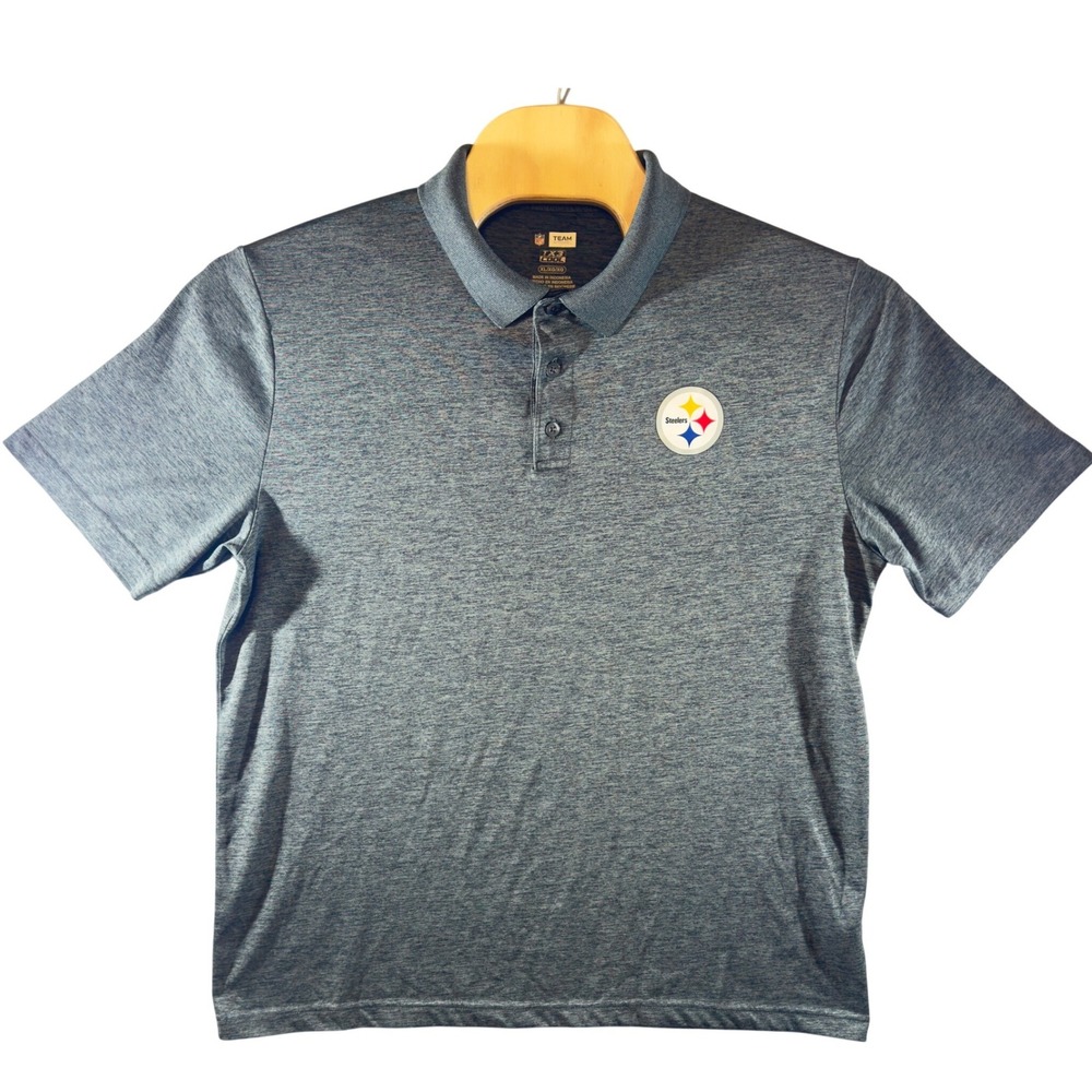 570 | NFL Pittsburgh Steelers X3 Cool Performance Polo Shirt Gray Mens‎ XL